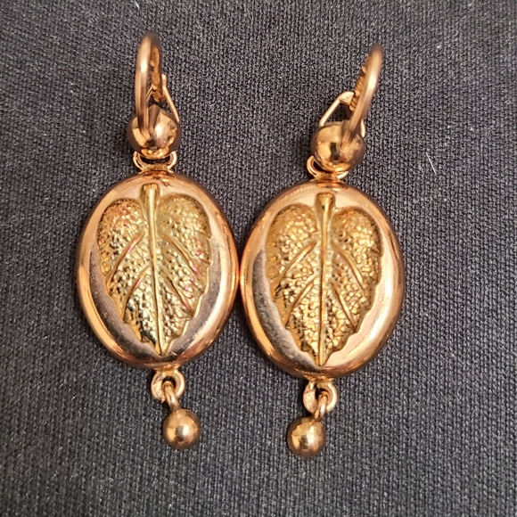 Leaves gold vintage russian earrings - Picture 4 of 16